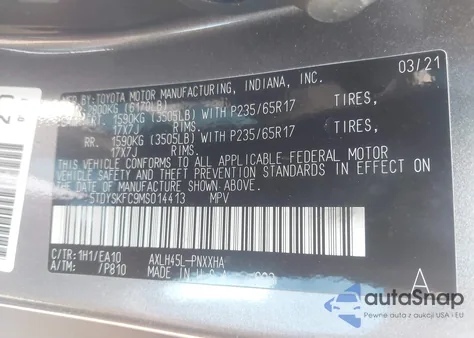 2021 Toyota Sienna Xle from USA, damaged, VIN 5TDYSKFC9MS014413